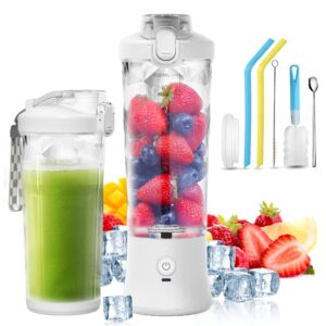 portable blender, personal blender for shakes and smoothies, mini blender with 6 blades usb rechargeable, 20 oz to-go cups and spout lids for frozen blending, kitchen, home, travel, bpa-free