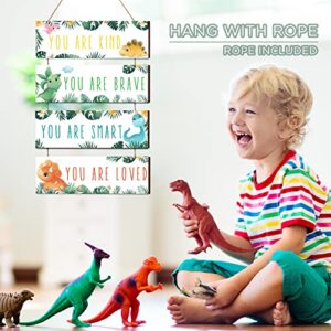 UBTKEY Dinosaur Room Decor for Boys, Dinosaur Wall Decor for Boys Nursery Room Bedroom, 4 Pieces Inspirational Dinosaur Wall Art Wall Decorations for Boys Room Classroom Bedroom