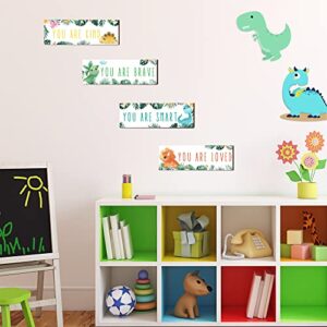 UBTKEY Dinosaur Room Decor for Boys, Dinosaur Wall Decor for Boys Nursery Room Bedroom, 4 Pieces Inspirational Dinosaur Wall Art Wall Decorations for Boys Room Classroom Bedroom