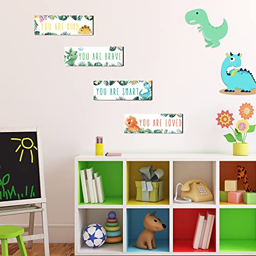 UBTKEY Dinosaur Room Decor for Boys, Dinosaur Wall Decor for Boys Nursery Room Bedroom, 4 Pieces Inspirational Dinosaur Wall Art Wall Decorations for Boys Room Classroom Bedroom