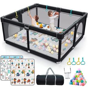 Gimars Upgraded 320D Washable Baby Playpen with Padding Mat, 6in1 Large Playpen for Toddlers, Sturdy & Safe Playpen with Padded Cotton Top Rod for Protecting Babies, Baby Play Yard with Zipper Gate