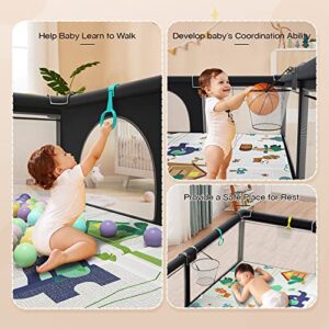 Gimars Upgraded 320D Washable Baby Playpen with Padding Mat, 6in1 Large Playpen for Toddlers, Sturdy & Safe Playpen with Padded Cotton Top Rod for Protecting Babies, Baby Play Yard with Zipper Gate