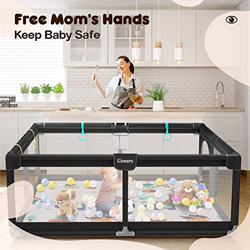 Gimars Upgraded 320D Washable Baby Playpen with Padding Mat, 6in1 Large Playpen for Toddlers, Sturdy & Safe Playpen with Padded Cotton Top Rod for Protecting Babies, Baby Play Yard with Zipper Gate