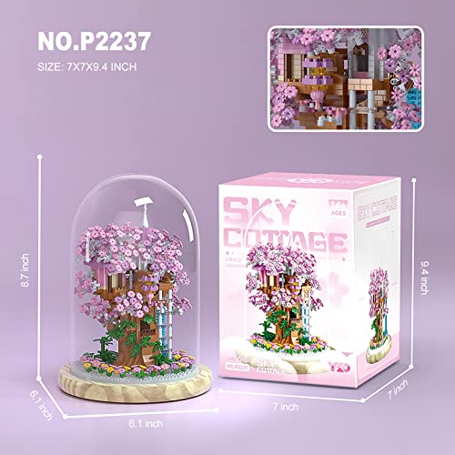 Insgen Cherry Blossom Bonsai Tree House Building Set for Adults, 1382 Pcs Micro-Particle Ideas Sakura Tree, Complete with String Lights, Dust Cover, and Wooden Base(Not Compatible with Lego Set)