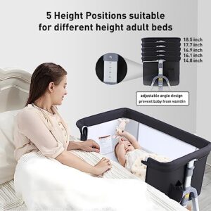 Uuoeebb 4 in 1 Baby Bassinet Bedside Sleeper, Portable Baby Bassinet with Wheels, Baby Crib with Changing Station, Mattress Included and Storage, Foldable Travel Bassinet for Baby/Infant/Newborn-Black