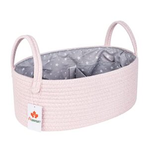 aunhuit baby diaper caddy organizer, extra large cotton rope storage bin for nursery essentials [8 pockets+5 compartments], portable basket for changing table/car-100% natural cotton (pink)