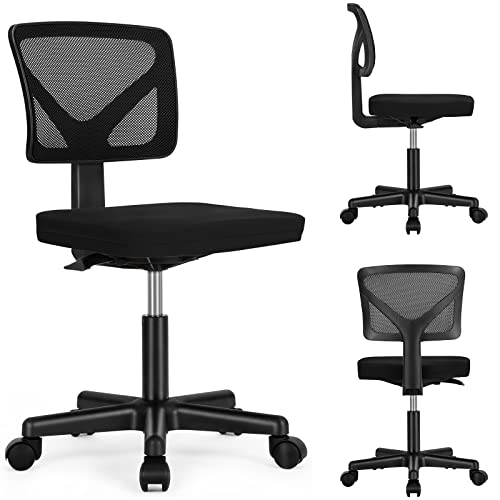 Sweetcrispy Desk Chair, Armless Office Chair, Computer Chair, Small Home Office Chairs Low-Back Mesh Chair Task Chair Swivel Rolling Chair No Arms for Small Space with Lumbar Support