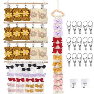 uniteland 2 pcs headband holder hair bows organizer for baby girls, large nursery hanging boho hair accessories storage with 15 clips, bow head bands hanger for toddler room decor