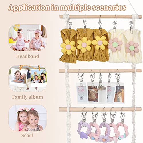 Uniteland 2 Pcs Headband Holder Hair Bows Organizer for Baby Girls, Large Nursery Hanging Boho Hair Accessories Storage with 15 Clips, Bow Head Bands Hanger for Toddler Room Decor