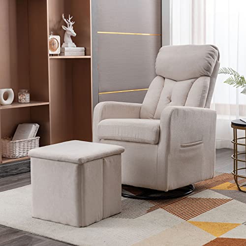 GNIXUU Rocking Chair Nursery, Swivel Glider with Ottoman, Accent Chairs Rocker with Arm for Living Room, Baby Room, Bedroom, Beige