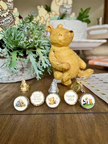 108 Pcs Cute Winnie Stickers 0.75 Inch Thank You Stickers Mini Kisses Labels Chocolate Candy Stickers The Pooh Baby Shower Decorations 1 st Birthday Party Favors