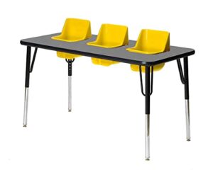 toddler tables 3-seat feeding table (glace top, yellow seats, black t-mold)