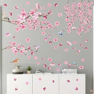 cherry blossom flower wall stickers tree branches wall decals pink floral wall decals watercolor birds flower wall decals for girls room bedroom living room nursery decor