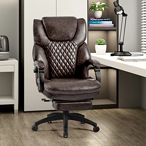 YI DANICA High Back Big & Tall 400lb Office Chair with Footrest - Heavy Duty Base, Adjustable Tilt Angle Large Bonded Leather Ergonomic Executive Desk Computer Swivel Chair