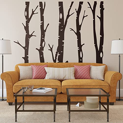Shimeyao 7 Sheets Giant Tree Wall Decals Large Birch Tree Decals for Walls Woodland Forest Room Decor PVC Huge Size Wall Stickers for Nursery Living Room Decoration, 78.74 x 78.74 Inch (Black)