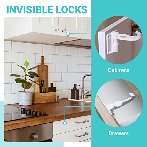 Cabinet Locks for Baby Child Safety - 12Pack Baby Proofing Cabinets Latches Locks for Babies Kids Toddlers, No Drilling Adhesive Invisible Child Proof Cabinet Lock, for Most Cabinets Drawers Cupboards