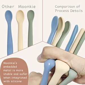 Moonkie Silicone Baby Spoons Set of 4, Soft-Tip Spoons for First Stage Infant Feeding, Bendable, Chewproof Baby Training Spoon Baby Utensils, Ideal for Self-Feeding and Baby Led Weaning