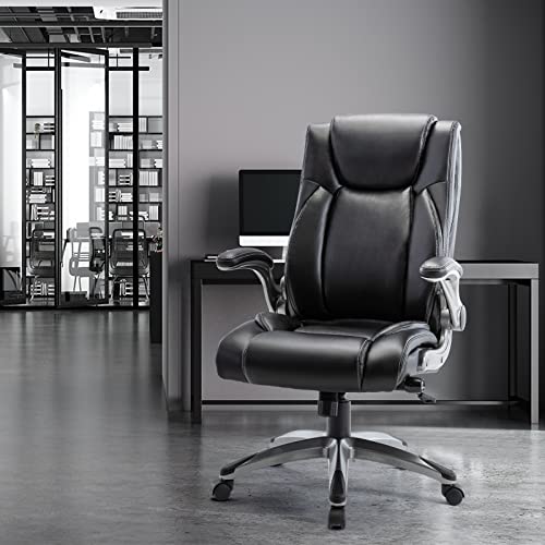 COLAMY Executive Office Ergonomic Chair with Adjustable Lumbar Support, Flip-up Armrests, High Back Adjustable Height and Tilt for Working, Study, Gaming