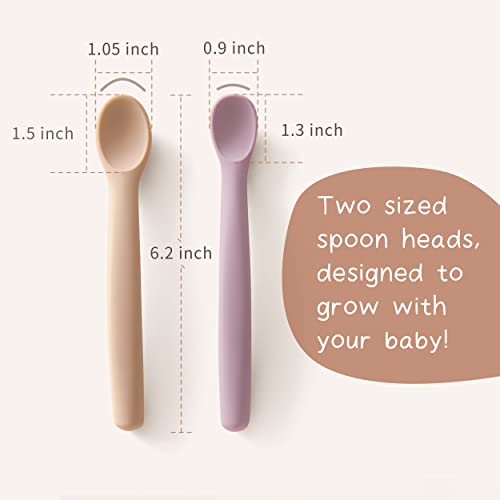 Moonkie Silicone Baby Spoons Set of 4, Soft-Tip Spoons for First Stage Infant Feeding, Bendable, Chewproof Baby Training Spoon Baby Utensils, Ideal for Self-Feeding and Baby Led Weaning