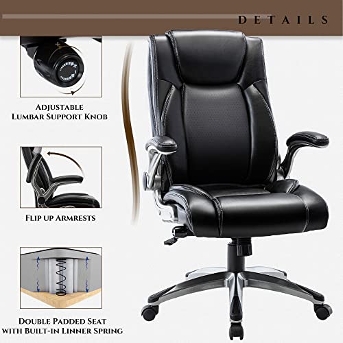 COLAMY Executive Office Ergonomic Chair with Adjustable Lumbar Support, Flip-up Armrests, High Back Adjustable Height and Tilt for Working, Study, Gaming