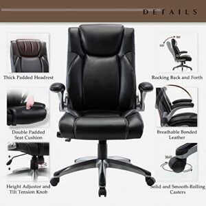 COLAMY Executive Office Ergonomic Chair with Adjustable Lumbar Support, Flip-up Armrests, High Back Adjustable Height and Tilt for Working, Study, Gaming