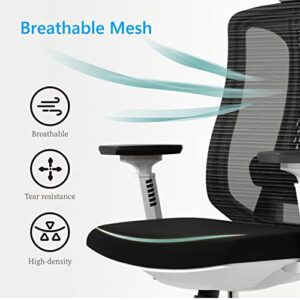 Logicfox Ergonomic Mesh Office Chair, Computer Desk Chair with 3D Armrests, Adjustable Lumbar Cushion and Adjustable Headrest, White High Back Home Office Chair with Tilt Function, Computer Chair