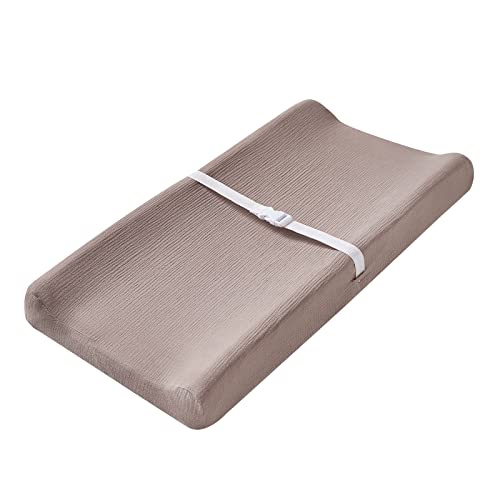 Solid Muslin Changing Table Pad Cover Cradle Sheet, Fits 32"/34''x16" Contoured Diaper Changing Pad, Ultra Soft Cozy Muslin Cotton Changing Table Covers, Breathable Wipeable Removable (Khaki)