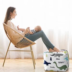 Sweet Jojo Designs Blue Green Modern Dinosaur Boy Ottoman Pouf Cover Unstuffed Poof Floor Footstool Square Cube Pouffe Storage Baby Nursery Kids Room Turquoise Navy Mod Dino Boho Bohemian Grey White