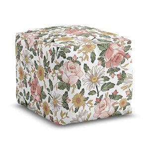 sweet jojo designs blush pink yellow vintage floral boho girl ottoman pouf cover unstuffed poof floor footstool square cube pouffe storage baby nursery kids room bohemian shabby chic farmhouse white