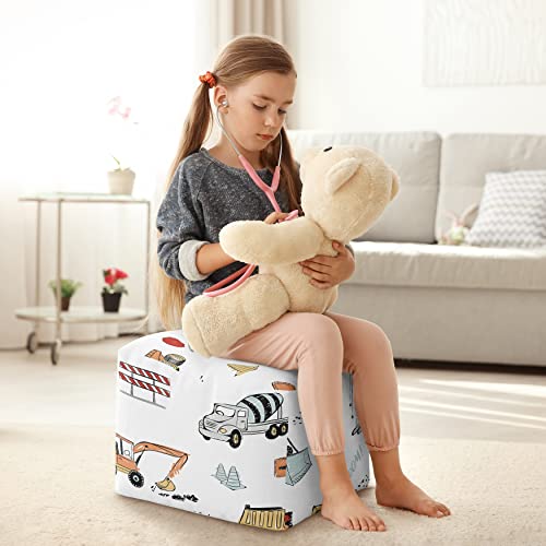 Sweet Jojo Designs Red Blue Construction Truck Boy Ottoman Pouf Cover Unstuffed Poof Floor Footstool Square Cube Pouffe Storage Baby Nursery Kids Room Transportation Tractor Grey Yellow Black White