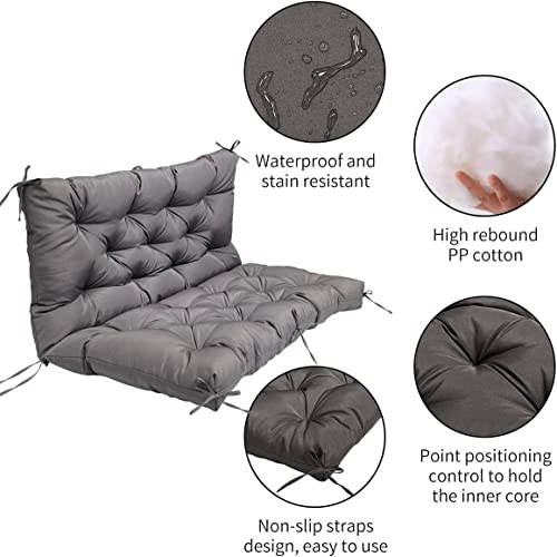 Swing Cushions 2-3 Seater Replacement Waterproof Porch Swing Cushions with Backrest and Straps Thicken 4" Swing Cushion Replacement for Outdoor Swing Cushions Patio Garden Furniture Terrace (60*40in)