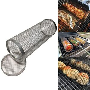 vingtank bbq net tube,grill net for outdoor grill,round campfire grill grid,stainless steel barbecue cooking grill grate,grill tool with removable mesh cover (1pcs)