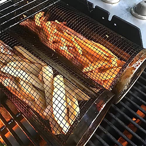 Vingtank BBQ Net Tube,Grill Net for Outdoor Grill,Round Campfire Grill Grid,Stainless Steel Barbecue Cooking Grill Grate,Grill Tool with Removable Mesh Cover (1Pcs)
