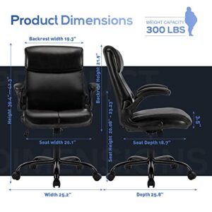 COLAMY Office Chair High Back Executive Computer Desk Chair, Ergonomic Home Office Chair with Padded Flip-up Arms, Adjustable Height and Tilt, Swivel Task Chair with Thick Leather, 1 PC