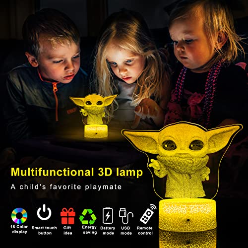 LMHmlylf 3D Baby Yoda Night Light for Kids - 16 Color Change Decor Lamp with, Remote Control & Touch - Baby Yoda Toys for Boys, Girls- Birthday & Christmas Gifts for Kids and Baby yoda Fans