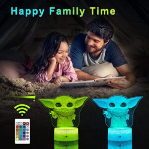 LMHmlylf 3D Baby Yoda Night Light for Kids - 16 Color Change Decor Lamp with, Remote Control & Touch - Baby Yoda Toys for Boys, Girls- Birthday & Christmas Gifts for Kids and Baby yoda Fans