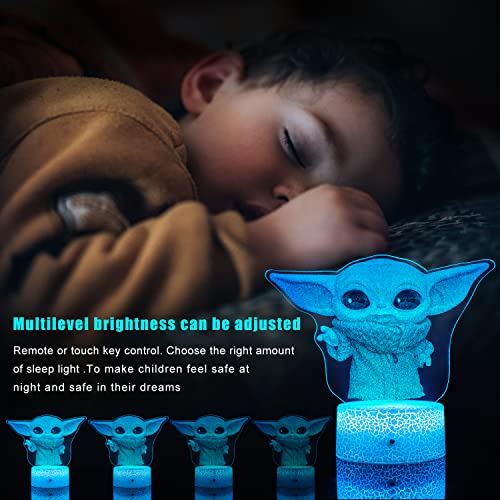 LMHmlylf 3D Baby Yoda Night Light for Kids - 16 Color Change Decor Lamp with, Remote Control & Touch - Baby Yoda Toys for Boys, Girls- Birthday & Christmas Gifts for Kids and Baby yoda Fans