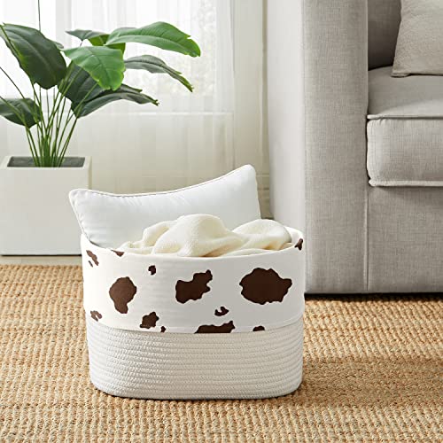 Sweet Jojo Designs Brown Western Cow Print Boy Girl Woven Storage Basket Decorative Cotton Rope Lined Bin Baby Nursery Kids Bedroom Toy Closet Shelf Organizer Southern Country Wild West Gender Neutral