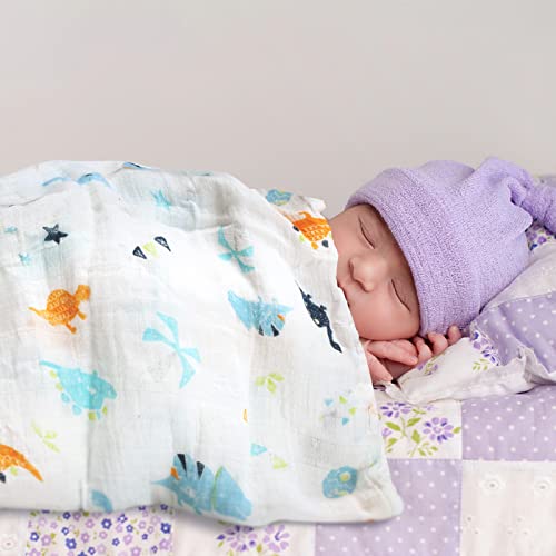 Tranqun 8 Pack Muslin Quilt Baby Blanket Stretchy Swaddle Blankets Soft Breathable Lightweight Nursing Newborn Quilt for Infant Newborn Toddler Baby 2 Layers 47" x 43" (Classic Style)