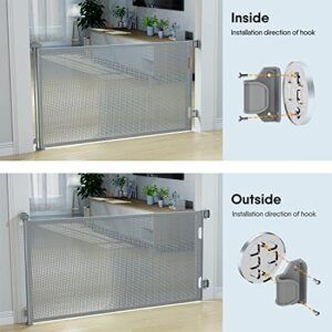 Punch-Free Retractable Baby Gates, BabyBond 33 * 71 inches Extra Wide Baby Gate for Stairs Suitable for Kids or Pets Indoor and Outdoor Dog Gates for Doorways, Stairs, Hallways, Grey