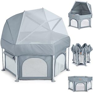 babybond 53" portable indoor and outdoor baby playpen - pop up tent pack and play baby playpen for babies and toddlers play yards with canopy and travel bag - grey