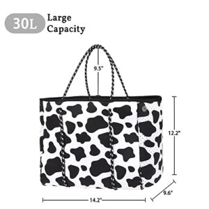 Yomietar Neoprene Tote Bag Travel Beach Bag Large Pool Bag Gym Bag Handbag for Women Men (Cow Print)