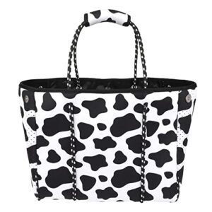 Yomietar Neoprene Tote Bag Travel Beach Bag Large Pool Bag Gym Bag Handbag for Women Men (Cow Print)