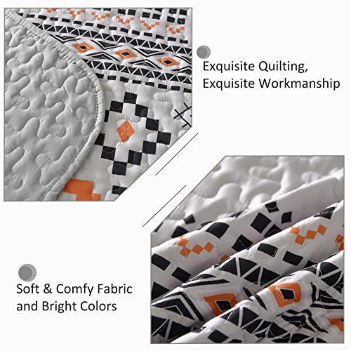 Luxudecor Boho Quilt Set Queen, Aztec Geometric Bedding Bedspreads, Reversible Microfiber Light Grey Quilt Coverlet Sets for All Seasons 96"x90"