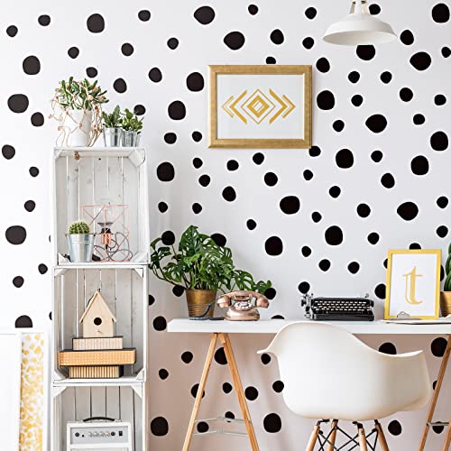 Colarr 1600 Pcs Black Polka Dot Wall Decals Boho Irregular Wall Stickers Vinyl Circle Wallpaper Stick and Peel for DIY Baby Kids Nursery Bedroom Living Room Bathroom Classroom Playroom, Black