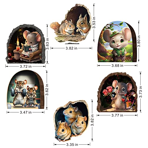 6pcs Mouse Hole Wall Decals,3D Mouse in The Hole Wall Stickers,Fun Animal Stickers for Children,Vinyl Peel and Stick Decals for Kids Room,Living Room,Nursery Bedroom Wall Decor