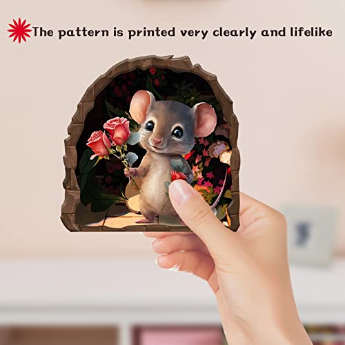 6pcs Mouse Hole Wall Decals,3D Mouse in The Hole Wall Stickers,Fun Animal Stickers for Children,Vinyl Peel and Stick Decals for Kids Room,Living Room,Nursery Bedroom Wall Decor