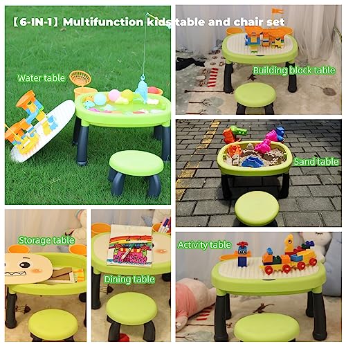 la-belle-vie 6-in-1 Activity Table for Kids, Sand/Water Table for Toddlers 1-3, Kids Table and Chair Set with Storage, 70 pcs Marble Run Building Blocks Classic Big Blocks (White)