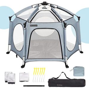 baby playpen for babies and toddlers, biusikan premium portable baby play yard, lightweight pop up pack and play baby beach tent with canopy and travel bag, toddler playpen for indoor/outdoor use