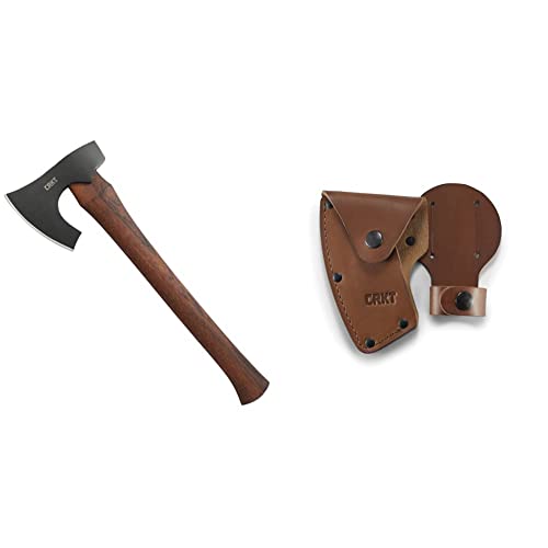 CRKT Freyr Axe: Outdoor Axe, Forged Carbon Steel Blade, and Hickory Wooden Handle 2746 & CRKT Freyr Axe Sheath: Full Grained Leather, Multiple Snaps, Belt Loops, for Use with CRKT 2746 D2746